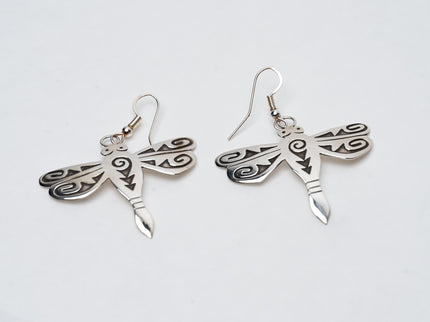 Navajo Handcrafted Silver Overlay Dragonfly Earrings