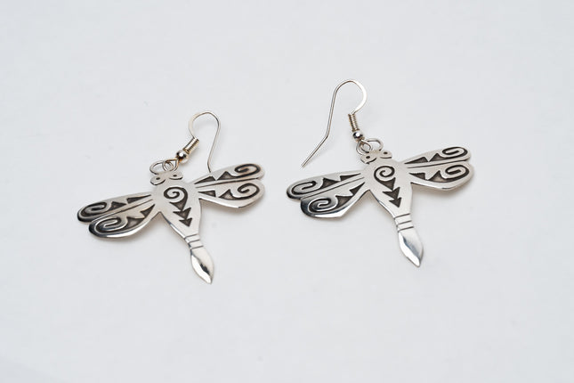 Navajo Handcrafted Silver Overlay Dragonfly Earrings