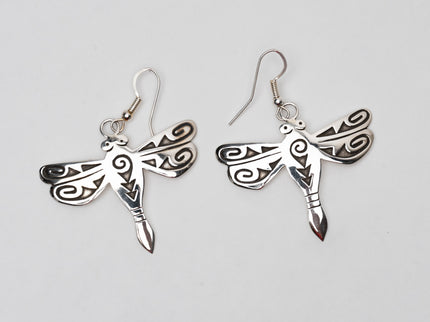 Navajo Handcrafted Silver Overlay Dragonfly Earrings