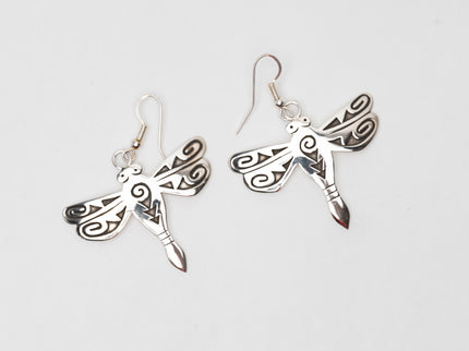 Navajo Handcrafted Silver Overlay Dragonfly Earrings