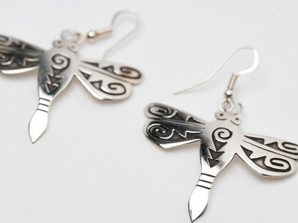 Navajo Handcrafted Silver Overlay Dragonfly Earrings