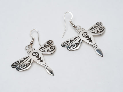 Navajo Handcrafted Silver Overlay Dragonfly Earrings