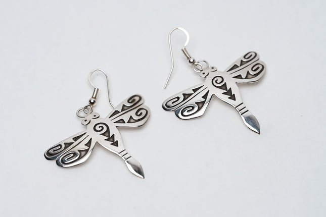 Navajo Handcrafted Silver Overlay Dragonfly Earrings
