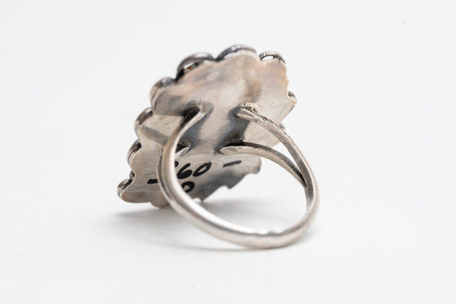 Vintage Old Fashioned Silver Leaf Turquoise Ring