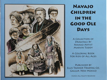 Book cover of 'Navajo Children in the Good Ole Days' with illustrations of prominent Navajo people and Ellis Tanner