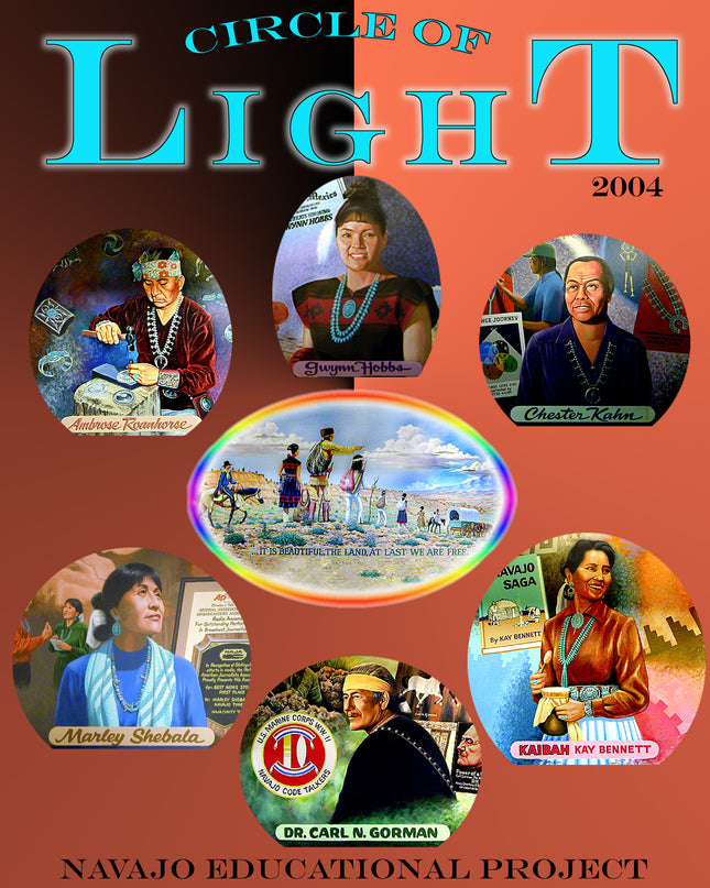 Circle of Light Book Cover which features seven images of murals of prominent Navajo figures