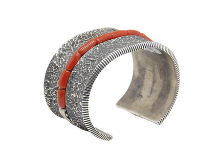Aaron Anderson Silver Stamped with Coral Bracelet