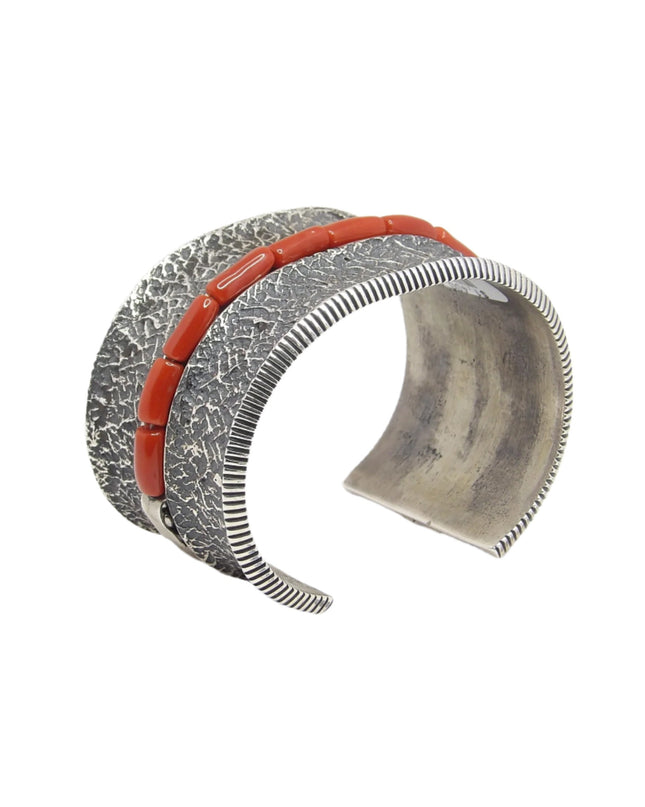 Aaron Anderson Silver Stamped with Coral Bracelet