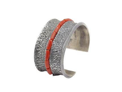 Aaron Anderson Silver Stamped with Coral Bracelet