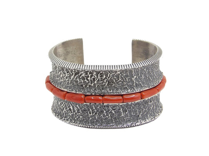 Aaron Anderson Silver Stamped with Coral Bracelet