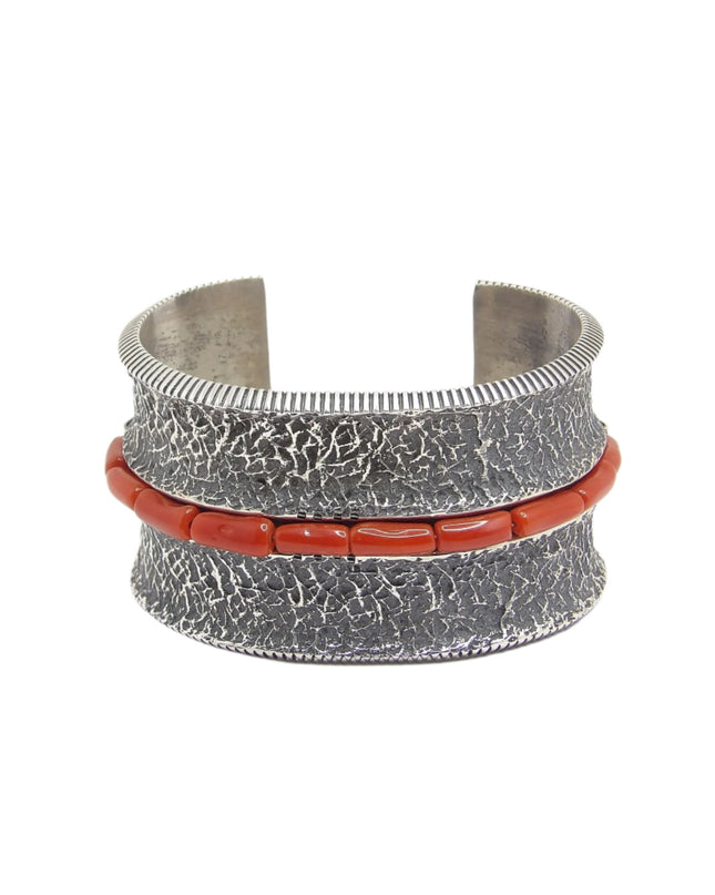 Aaron Anderson Silver Stamped with Coral Bracelet