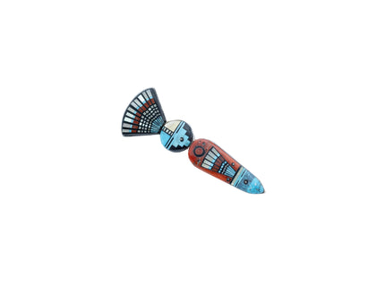 Turquoise Micro-Inlay "Yei" Silver Pin By Navajo Silversmith Ervin P. Tsosie