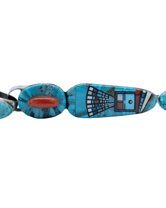 Sterling Silver Micro-Inlayed Pilot Mountain Turquoise Pendant By Navajo Artist Ervin P. Tsosie