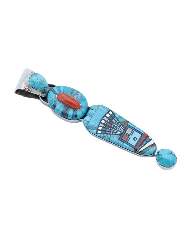 Sterling Silver Micro-Inlayed Pilot Mountain Turquoise Pendant By Navajo Artist Ervin P. Tsosie