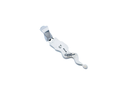 Back of Silver pendant with engraved initials ET and sterling text on a white background