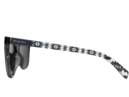 Dark grey Pendleton Sunglasses with patterned black and white arm on a white background