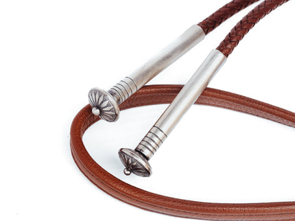 Matthew Charley Silver brown Bolo Tie with Turquoise Close up Silver tips 