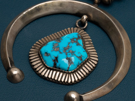 Matthew Charley Squash Blossom Necklace with Large Turquoise Stone