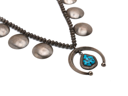 Matthew Charley Squash Blossom Necklace with Large Turquoise Stone