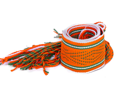 Navajo Orange with Green and White Stripes Sash Belt