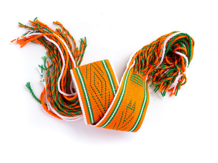 Navajo Orange with Green and White Stripes Sash Belt