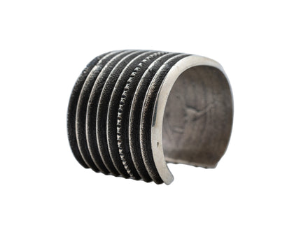 Wide Shadow Stacked Cuff by Navajo Silversmith Harrison Jim