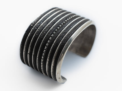 Wide Shadow Stacked Cuff by Navajo Silversmith Harrison Jim