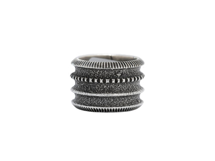 Silver Coin Stamped Edge Tufa Cast Ring By Navajo Harrison Jim