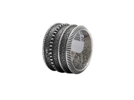 Silver Coin Stamped Edge Tufa Cast Ring By Navajo Harrison Jim