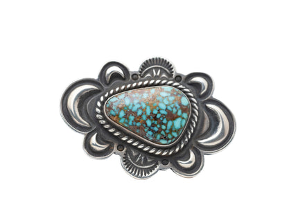 Silver Shadow Blow-Out design with Candelaria Turquoise By Navajo Silversmith Tommy Jackson