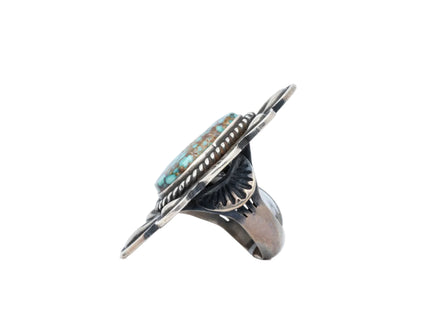 Silver Shadow Blow-Out design with Candelaria Turquoise By Navajo Silversmith Tommy Jackson