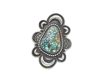 Silver Shadow Blow-Out design with Candelaria Turquoise By Navajo Silversmith Tommy Jackson