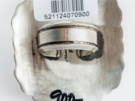 Flat Oxidized Stamped Ring by Navajo Silversmith Matthew Charley