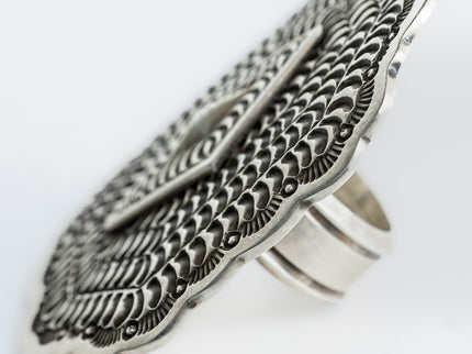 Flat Oxidized Stamped Ring by Navajo Silversmith Matthew Charley