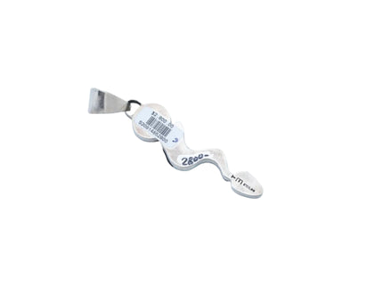 Back of a sterling silver pendant shaped like a snake with the initials TE engraved on the lower section