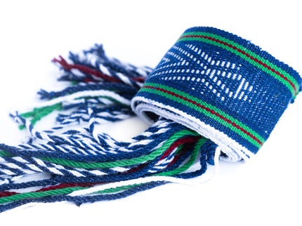 Navajo Blue with Green and Red Stripes Sash Belt