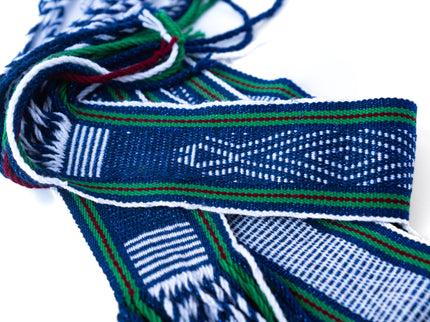 Navajo Blue with Green and Red Stripes Sash Belt