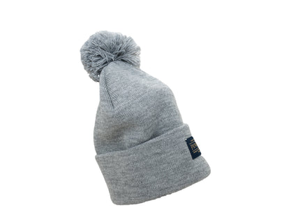 Pendleton grey beanie with pom top on a white background