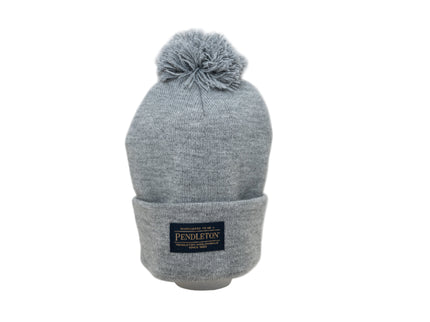 Pendleton grey knit beanie with pom-top on a white background