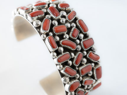 Coral Clustered Cuff by Navajo Silversmith Tiffany Jones