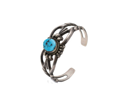 Vintage Cast Silver bracelet with a Sleeping Beauty Turquoise on a white background