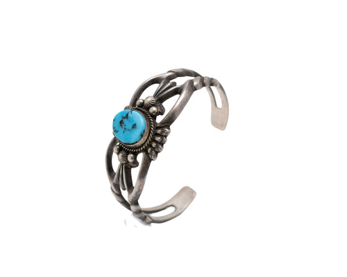 Vintage Cast Silver bracelet with a Sleeping Beauty Turquoise on a white background