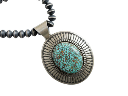 Navajo Pearl Necklace with Kingman Turquoise Pendant by Matthew Charley