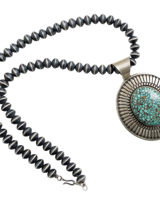 Navajo Pearl Necklace with Kingman Turquoise Pendant by Matthew Charley