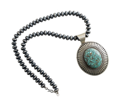 Navajo Pearl Necklace with Kingman Turquoise Pendant by Matthew Charley