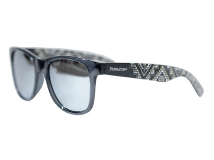 Pendleton Sunglasses with oxbow patterned arm on a white background with polarized lens