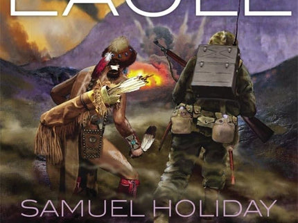 Cover of the book 'Under The Eagle' featuring illustrations of two warrior men with a mountainous landscape in the background. One man in World War II fatigues and the other man is wearing Native American clothing with arrows on his back