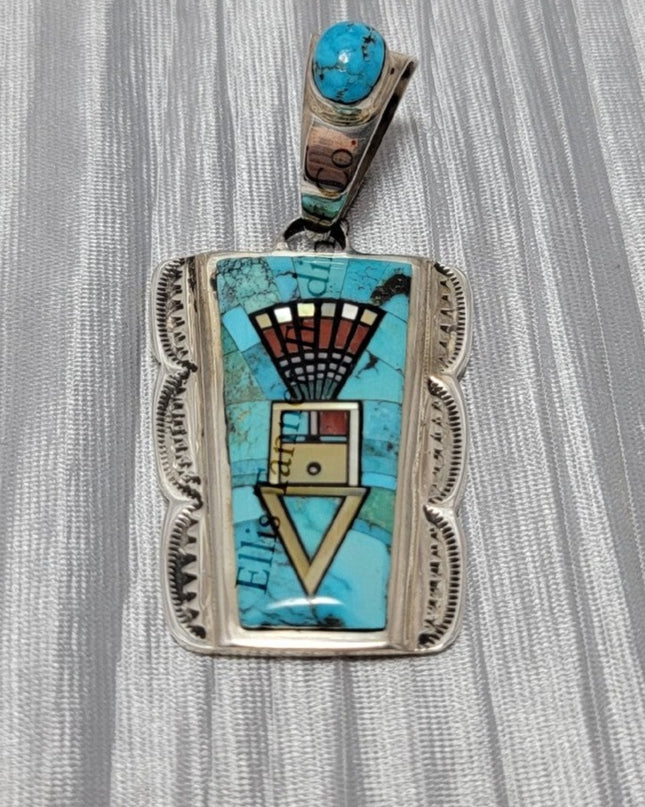Ervin P. Tsosie Mixed Inlay gemstone Silver Pendant