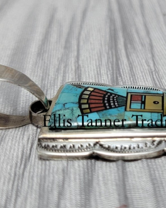 Ervin P. Tsosie Mixed Inlay gemstone Silver Pendant