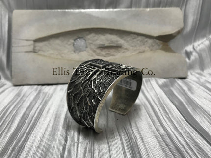 Rough Silver Cuff, Top cross cutout, burst vein silver lines. 